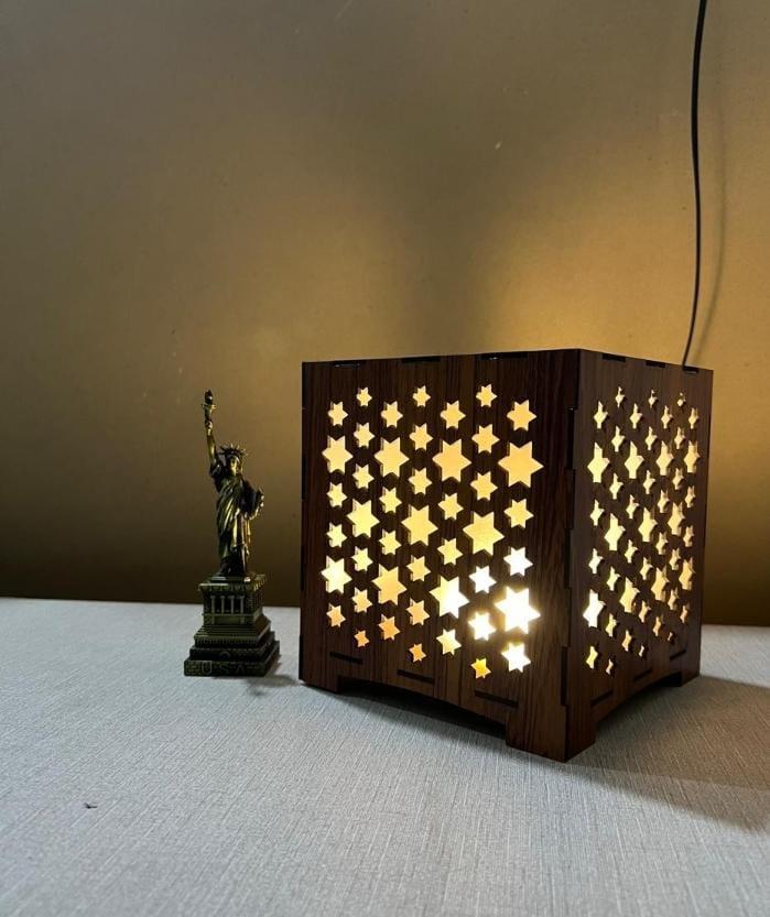 Star Design Laser Cut Wooden Table Lamp