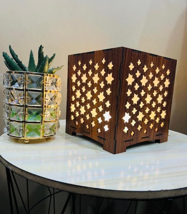 Star Design Laser Cut Wooden Table Lamp